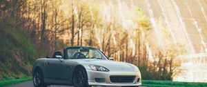 Превью обои honda s2000, honda, автомобиль, серебристый, вид сбоку, колесо