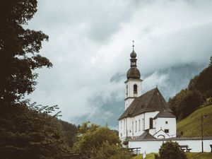 Превью обои храм, архитектура, вода, строение, кусты