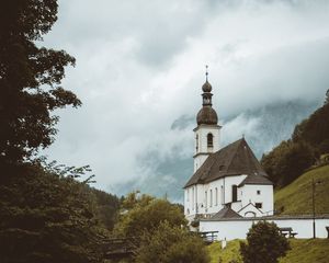 Превью обои храм, архитектура, вода, строение, кусты