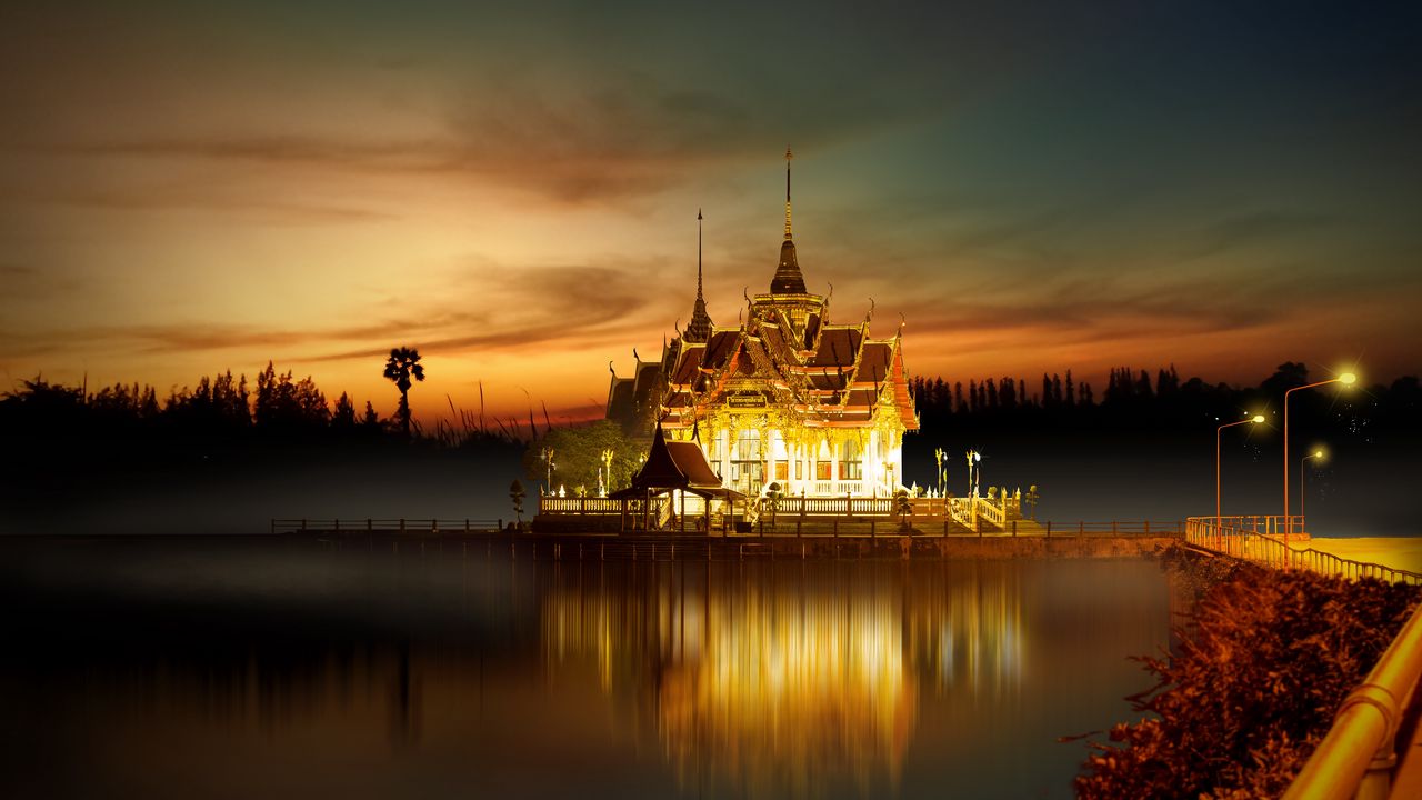 Обои храм, буддизм, архитектура, освещение, азия