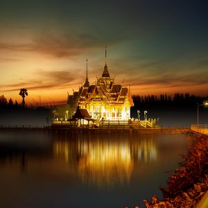 Превью обои храм, буддизм, архитектура, освещение, азия
