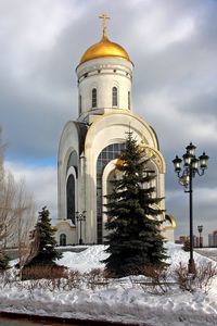 Превью обои храм георгия победоносца, храм, город, москва, россия, зима