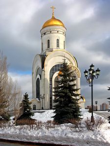 Превью обои храм георгия победоносца, храм, город, москва, россия, зима