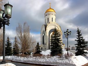 Превью обои храм георгия победоносца, храм, город, москва, россия, зима