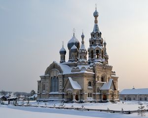 Превью обои храм, село, кукобой, спасский храм, ярославская область, снег, зима