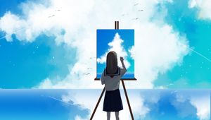 Превью обои художник, небо, облака, арт, холст, рисовать