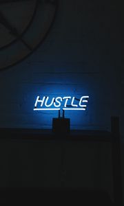 Превью обои hustle, неон, надпись, буквы, подсветка