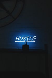 Превью обои hustle, неон, надпись, буквы, подсветка