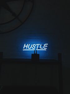 Превью обои hustle, неон, надпись, буквы, подсветка