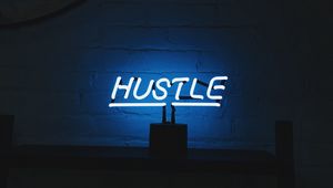 Превью обои hustle, неон, надпись, буквы, подсветка