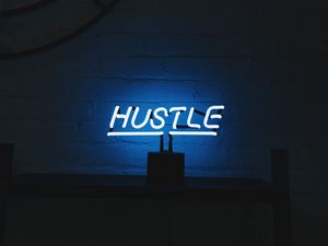 Превью обои hustle, неон, надпись, буквы, подсветка