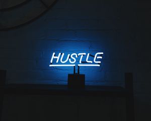 Превью обои hustle, неон, надпись, буквы, подсветка