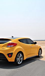 Превью обои hyundai veloster, желтый, вид сбоку, пустыня