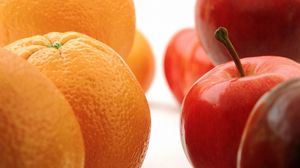 Превью обои яблоки, апельсины, фрукты, красный, оранжевый