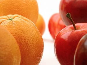 Превью обои яблоки, апельсины, фрукты, красный, оранжевый