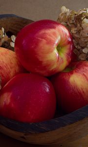 Превью обои яблоки, фрукты, красный, гортензия
