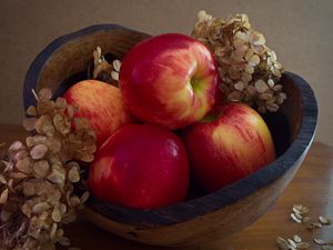 Превью обои яблоки, фрукты, красный, гортензия