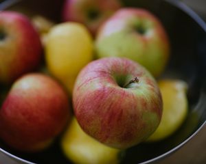 Превью обои яблоки, фрукты, свежий, миска