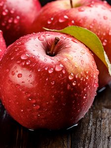 Превью обои яблоки, капли, вода, фрукты, макро