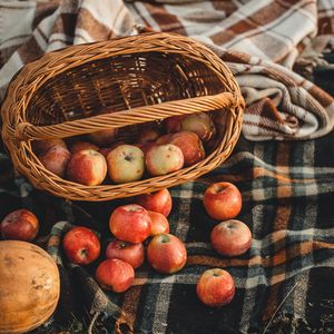 Превью обои яблоки, корзина, фрукты, осень