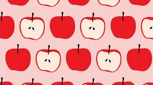 Превью обои яблоки, красный, паттерн, фрукты, половинки, целые