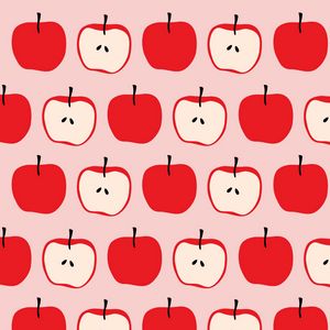 Превью обои яблоки, красный, паттерн, фрукты, половинки, целые