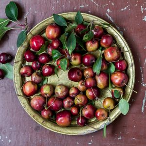 Превью обои яблоки, райские яблочки, китайки, тарелка