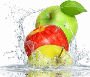 Превью обои яблоки, вода, брызги