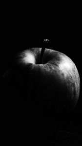 Превью обои яблоко, фрукт, черно-белый, черный
