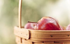 Превью обои яблоко, фрукт, спелый, корзина