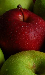 Превью обои яблоко, яблоки, фрукты, капли, мокрый, макро