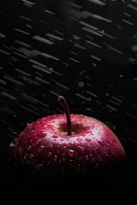 Превью обои яблоко, капли, брызги, красный, мокрый