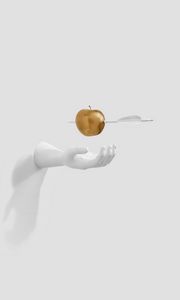 Превью обои яблоко, стрела, рука, скульптура, минимализм
