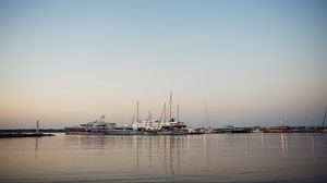 Превью обои яхты, лодки, море, вода, сумерки