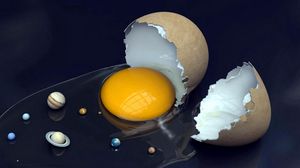 Превью обои яйцо, разбитый, желток, белок, скорлупа, планеты