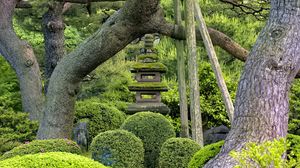 Превью обои японский сад, камни, баланс, деревья