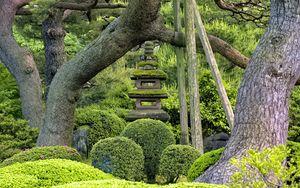 Превью обои японский сад, камни, баланс, деревья