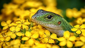 Превью обои ящерица, рептилия, цветы, яркий, дикая природа