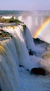 Превью обои iguassu falls, аргентина, водопад, радуга, растительность