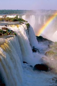 Превью обои iguassu falls, аргентина, водопад, радуга, растительность