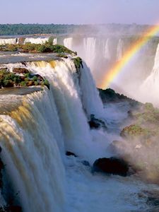 Превью обои iguassu falls, аргентина, водопад, радуга, растительность