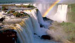 Превью обои iguassu falls, аргентина, водопад, радуга, растительность