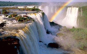 Превью обои iguassu falls, аргентина, водопад, радуга, растительность