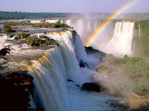 Превью обои iguassu falls, аргентина, водопад, радуга, растительность