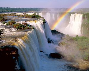 Превью обои iguassu falls, аргентина, водопад, радуга, растительность