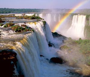 Превью обои iguassu falls, аргентина, водопад, радуга, растительность