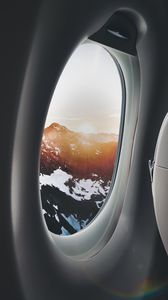 Превью обои иллюминатор, окно самолета, обзор, горы, путешествие, полет