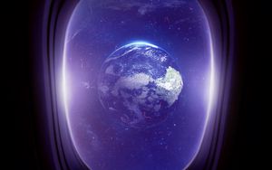 Превью обои иллюминатор, планета, космос, окно
