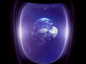 Превью обои иллюминатор, планета, космос, окно