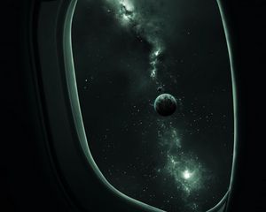 Превью обои иллюминатор, планеты, космос, звезды